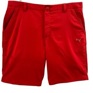 PUMA SHORTS, Men’s Size 38, Red Golf Performance Shorts w/ Pockets & Belt Loops.